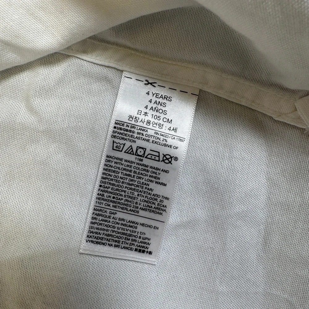 NWT Baby Gap Toddler Boys White Long Sleeve Button Down Shirt Bear Logo 4 Years
